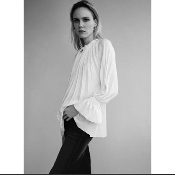 NWT ZARA PLEATED BOW BLOUSE WHITE - Picture 3 of 5